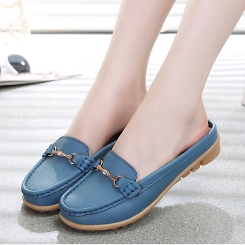 Genuine leather moccasins for women half slippers lazy shoes office sandals