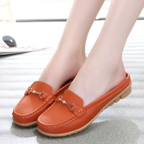 Genuine leather moccasins for women half slippers lazy shoes office sandals