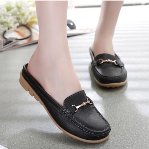 Genuine leather moccasins for women half slippers lazy shoes office sandals