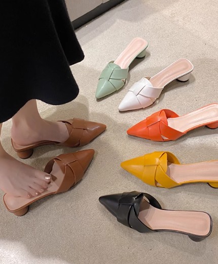 Baotou half slippers for women pointed thick heel fashionable lazy slippers