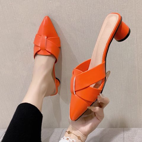 Baotou half slippers for women pointed thick heel fashionable lazy slippers