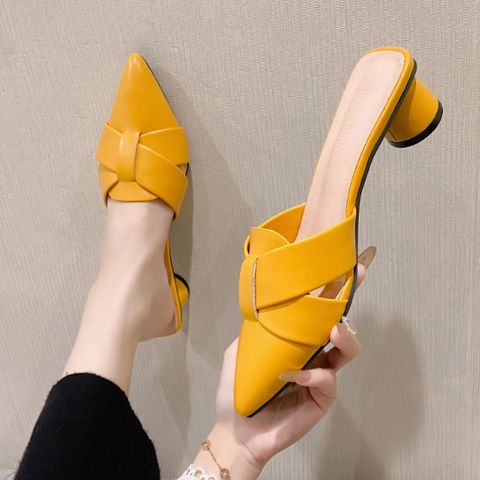 Baotou half slippers for women pointed thick heel fashionable lazy slippers