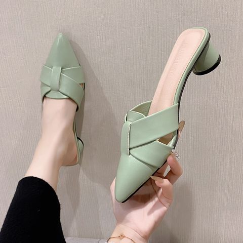 Baotou half slippers for women pointed thick heel fashionable lazy slippers