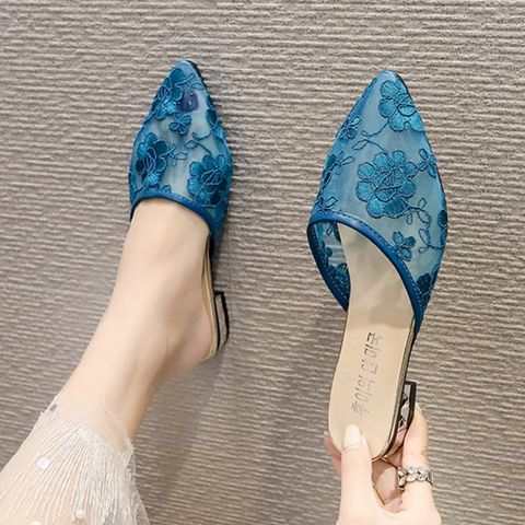 Baotou half slippers summer new style net celebrity mesh embroidery fashion sandals