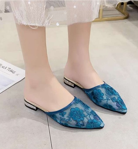 Baotou half slippers summer new style net celebrity mesh embroidery fashion sandals