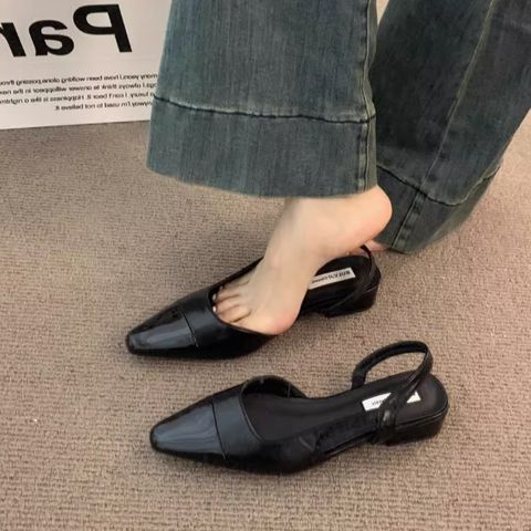 Gentle evening low-heeled closed-toe sandals for thick heel empty back single shoes for women