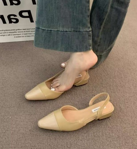 Gentle evening low-heeled closed-toe sandals for thick heel empty back single shoes for women