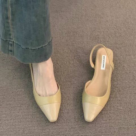 Gentle evening low-heeled closed-toe sandals for thick heel empty back single shoes for women