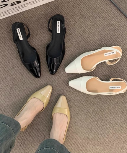 Gentle evening low-heeled closed-toe sandals for thick heel empty back single shoes for women
