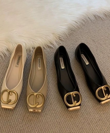 New flat spring French evening style summer square head shallow mouth spring scoop shoes