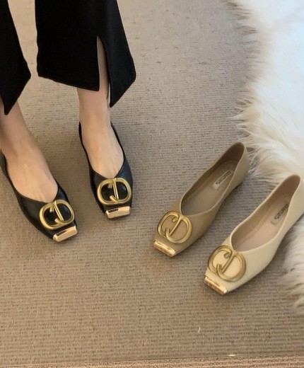 New flat spring French evening style summer square head shallow mouth spring scoop shoes