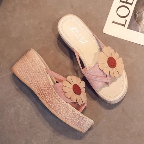 Wedge heel flower women's sandals outdoor women's slippers fashion flip flops