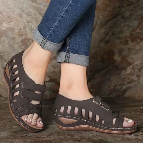 Hot-selling large-size women's shoes wedge heel hollow hole shoes