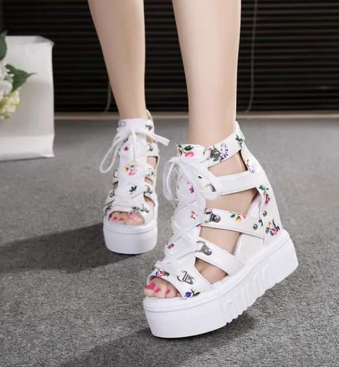 New thick-soled platform Roman shoes wedge heels hollow fish mouth shoes inner height increase