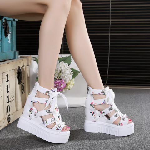 New thick-soled platform Roman shoes wedge heels hollow fish mouth shoes inner height increase