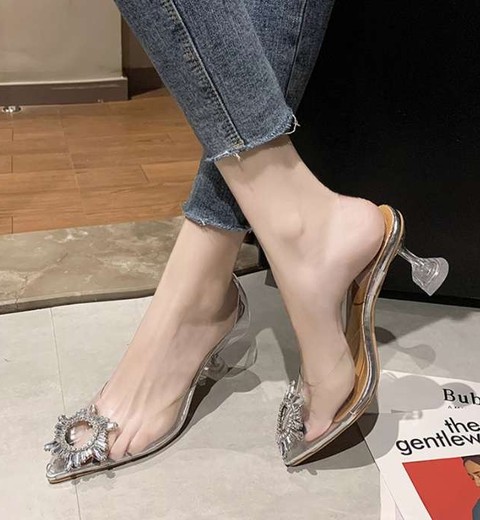 Pointed fashion sandals versatile transparent fairy style stiletto sexy crystal high heels