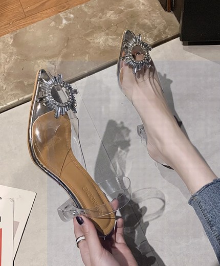 Pointed fashion sandals versatile transparent fairy style stiletto sexy crystal high heels
