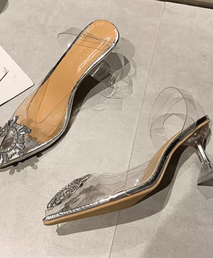 Pointed fashion sandals versatile transparent fairy style stiletto sexy crystal high heels