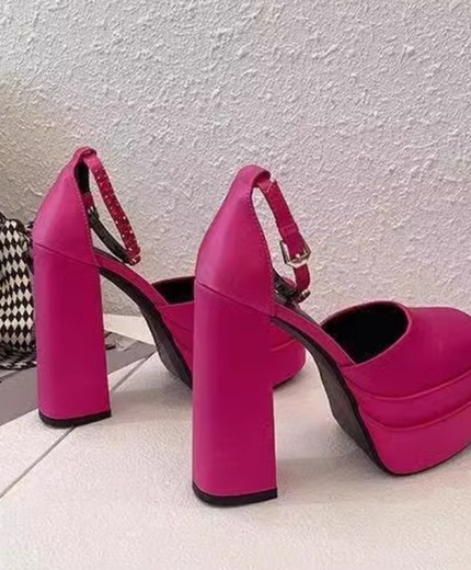 Super High Heel Rhinestone Sandals Thick Bottom Satin Chunky Platform Strap High Heels