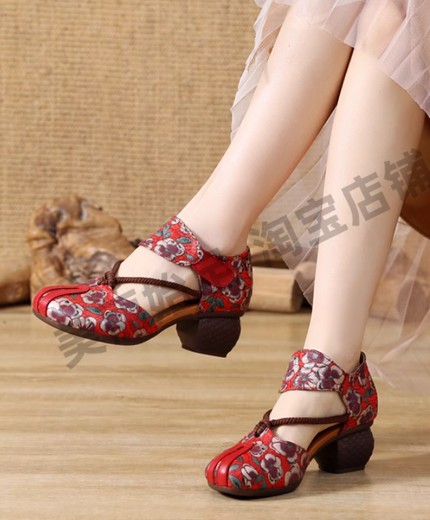 Dadongge genuine leather ethnic style sandals for women in summer with thick heels, soft soles