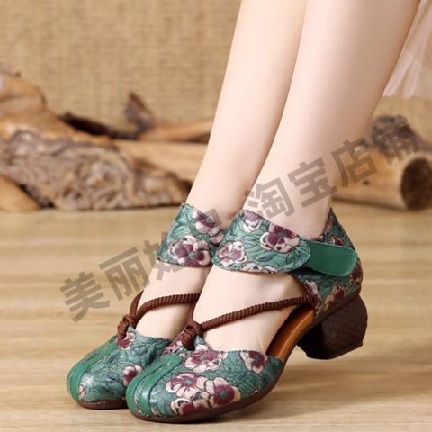 Dadongge genuine leather ethnic style sandals for women in summer with thick heels, soft soles