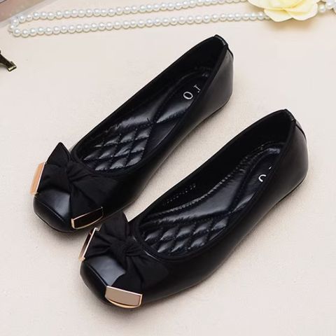European and American style new sweet bow square head large size shoes flat bottom toe shoes