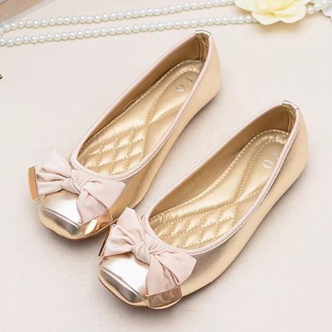 European and American style new sweet bow square head large size shoes flat bottom toe shoes