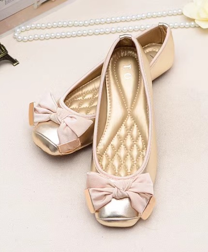 European and American style new sweet bow square head large size shoes flat bottom toe shoes