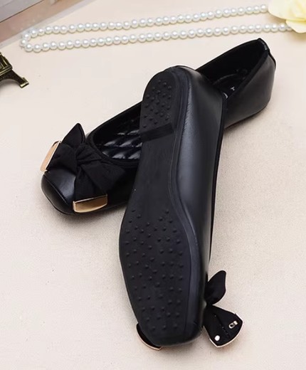 European and American style new sweet bow square head large size shoes flat bottom toe shoes