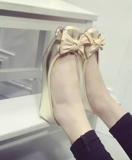 European and American style new sweet bow square head large size shoes flat bottom toe shoes