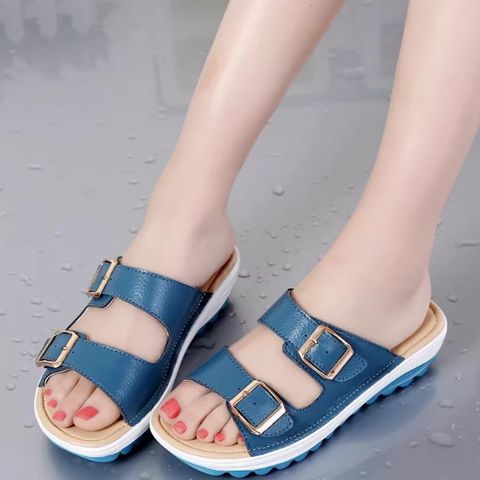 HF [genuine cowhide] women's summer sandals for students Korean version with platform heels