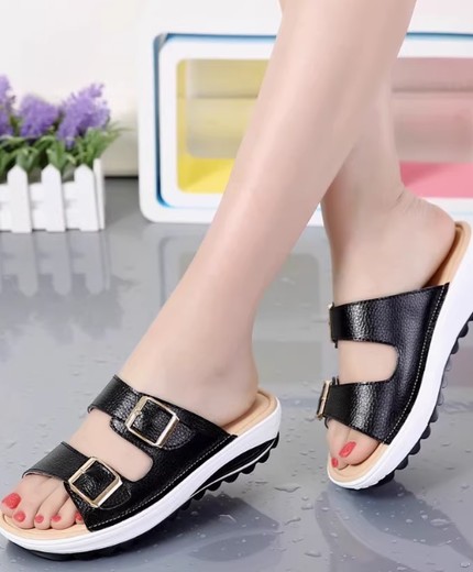 HF [genuine cowhide] women's summer sandals for students Korean version with platform heels