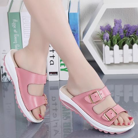HF [genuine cowhide] women's summer sandals for students Korean version with platform heels