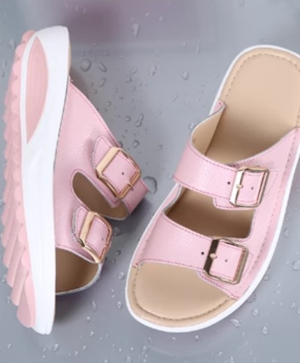HF [genuine cowhide] women's summer sandals for students Korean version with platform heels