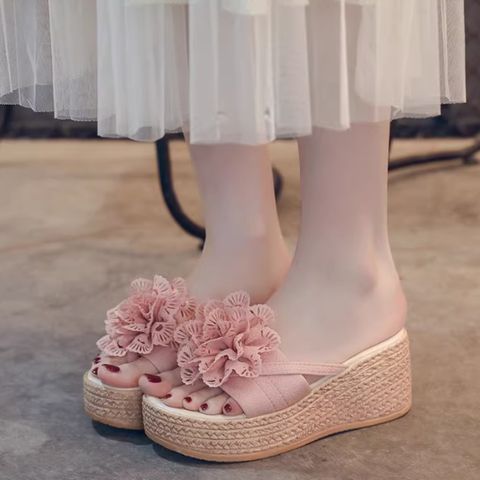 New thick-soled wedge heel waterproof middle heel flip-flops women's sandals outdoor beach shoes