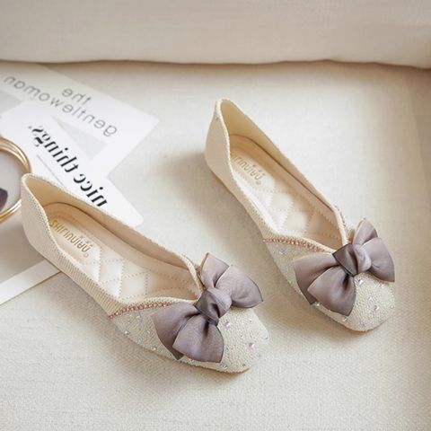 2025 new bow fairy style gentle shallow mouth scoop shoes versatile soft bottom shoes