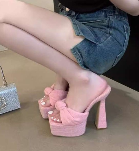 Baotou half slippers for going out with diamond low-heeled sandals with stilettos for women