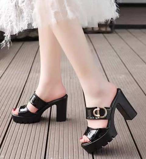 Patent leather sandals beach summer slippers thick heels high heels