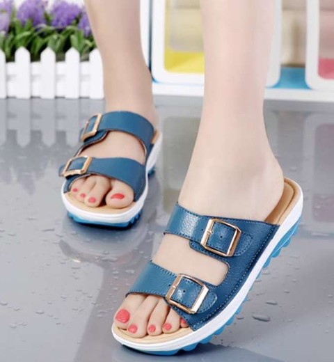 HF [genuine cowhide] women's summer sandals for students Korean version with platform heels