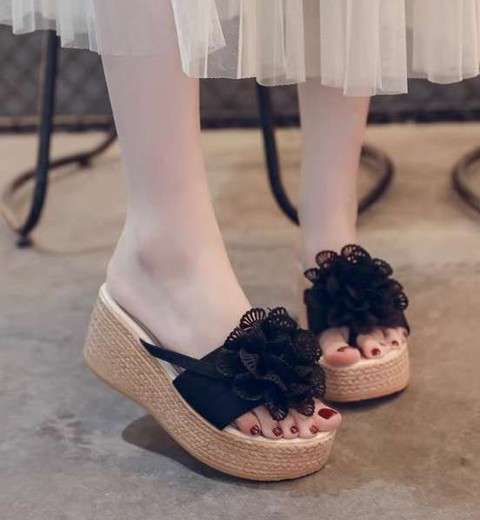 New thick-soled wedge heel waterproof middle heel flip-flops women's sandals outdoor beach shoes