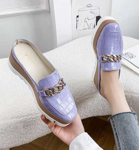 Thick heels platform bottom closed toe half-slip outdoor wear