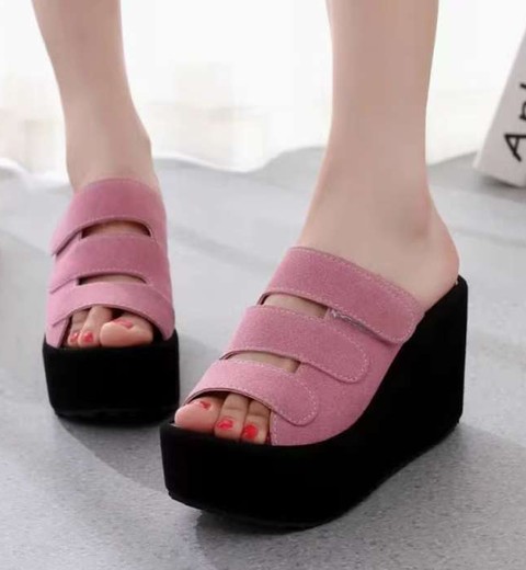 Summer thick-soled height-increasing slippers wedge heels outdoor beach heels