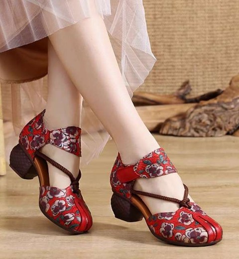 Dadongge genuine leather ethnic style sandals for women in summer with thick heels, soft soles