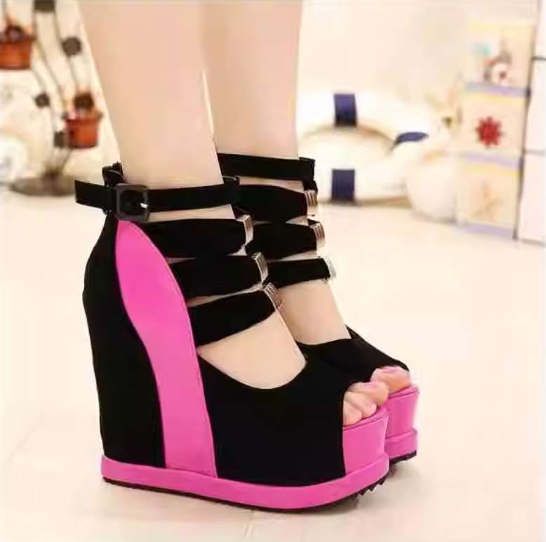 Women's inner height increase thick bottom waterproof platform fish mouth hollow platform sandals
