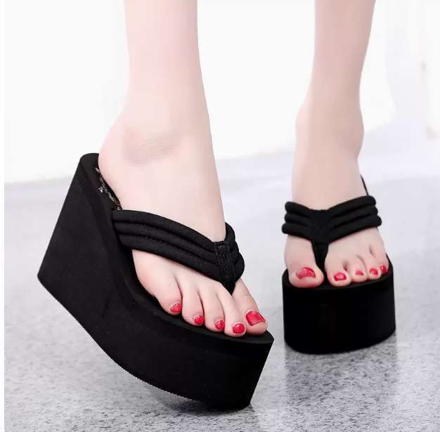 11cm high heel fashion non-slip net celebrity women's slippers thick bottom wedge heel