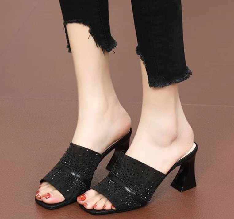 High-heeled slippers, thick heels, fashionable women's sandals