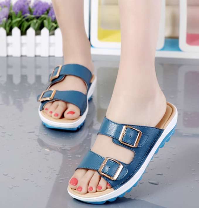 HF [genuine cowhide] women's summer sandals for students Korean version with platform heels