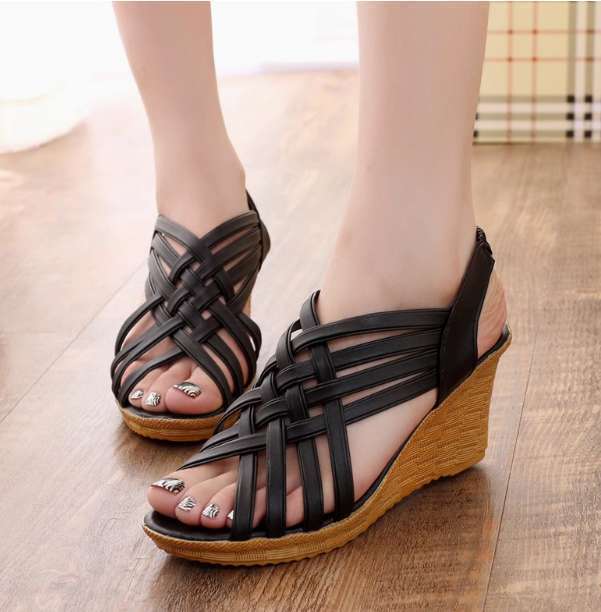 Summer new wedge heel fish mouth shoes platform thick bottom women's casual shoes