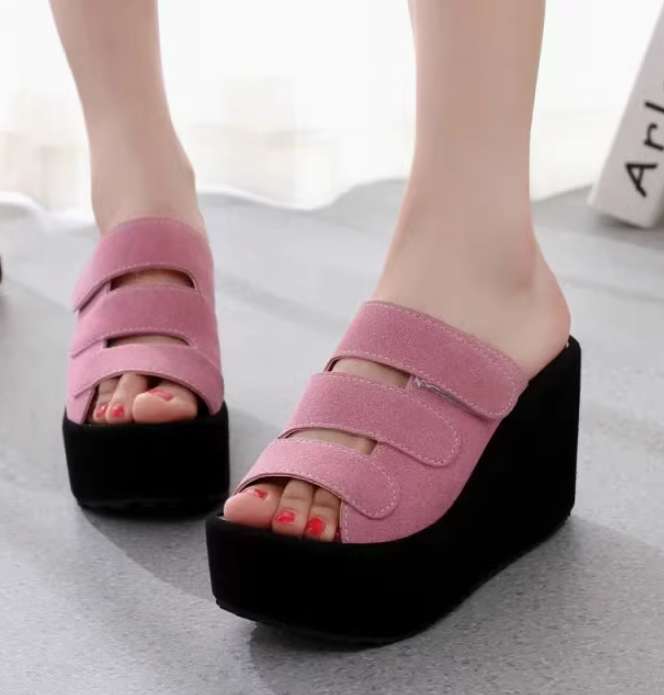 Summer thick-soled height-increasing slippers wedge heels outdoor beach heels