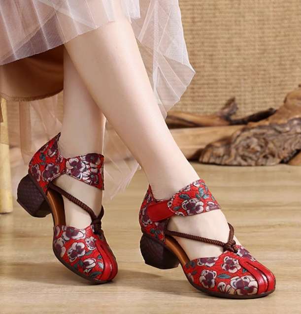 Dadongge genuine leather ethnic style sandals for women in summer with thick heels, soft soles